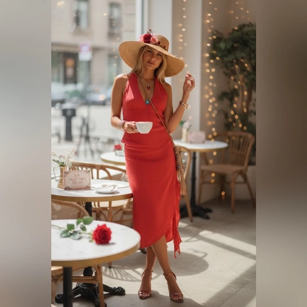 NWOT Free People red halter neck midi dress